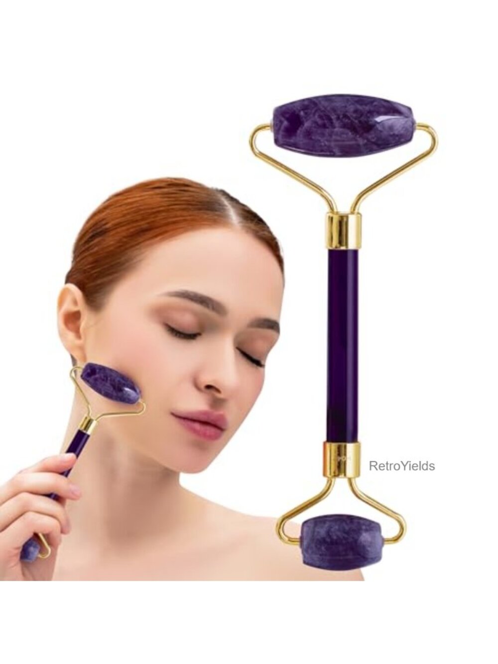 Amethyst Facial Roller for Puffiness Dark Circles Lymphatic Massage